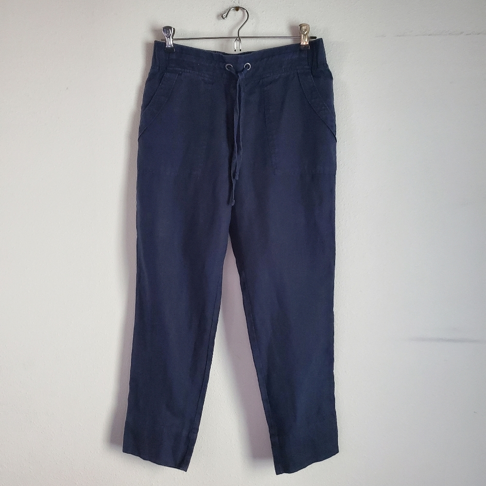 Athleta Linen Ankle Pant Women's 2 Navy Blue Coastal Minimalist